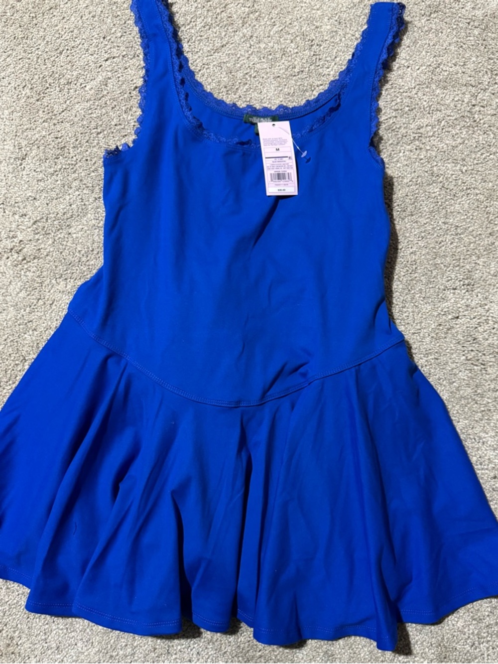 Royal Blue Lace-Trim Skater Dress with shorts- medium